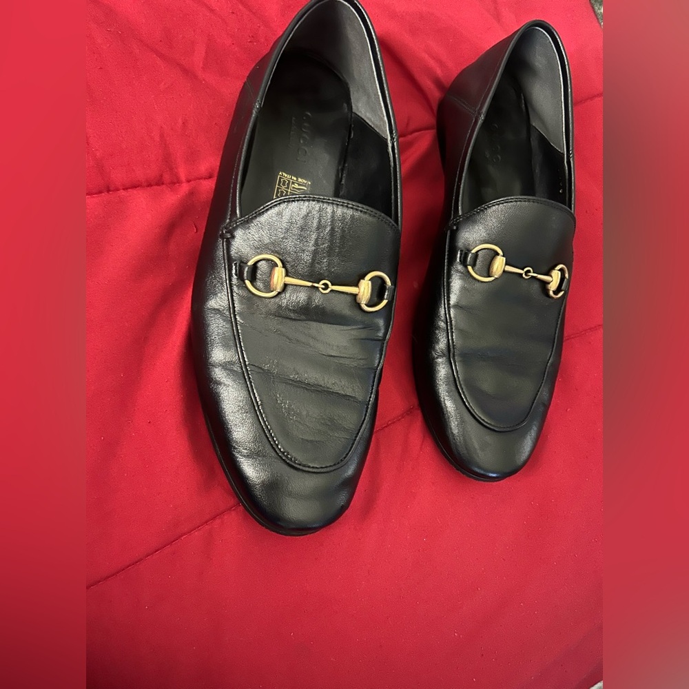 Gucci Black Leather Horsebit Slip-On Loafers